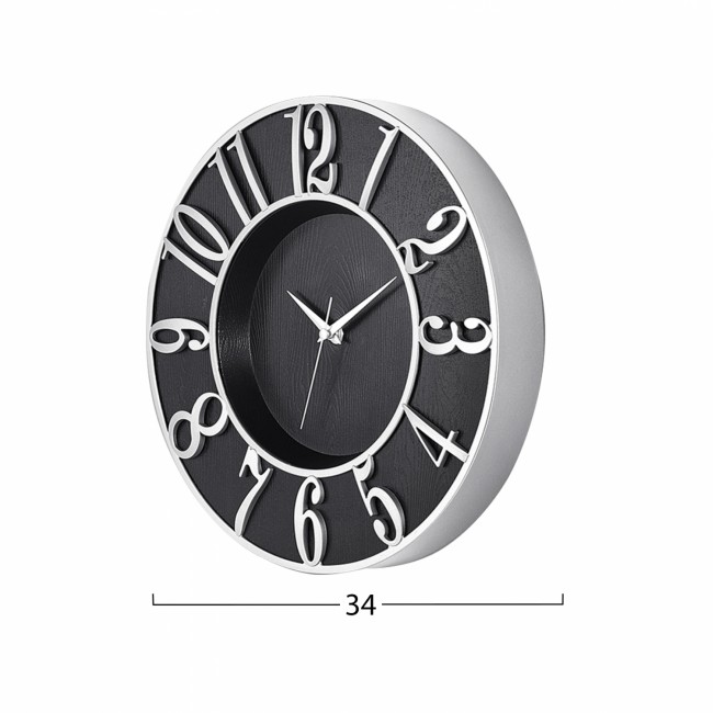 Ρολόι τοίχου από μέταλλο/PP σε μαύρο/ασημί χρώμα 34x5x34