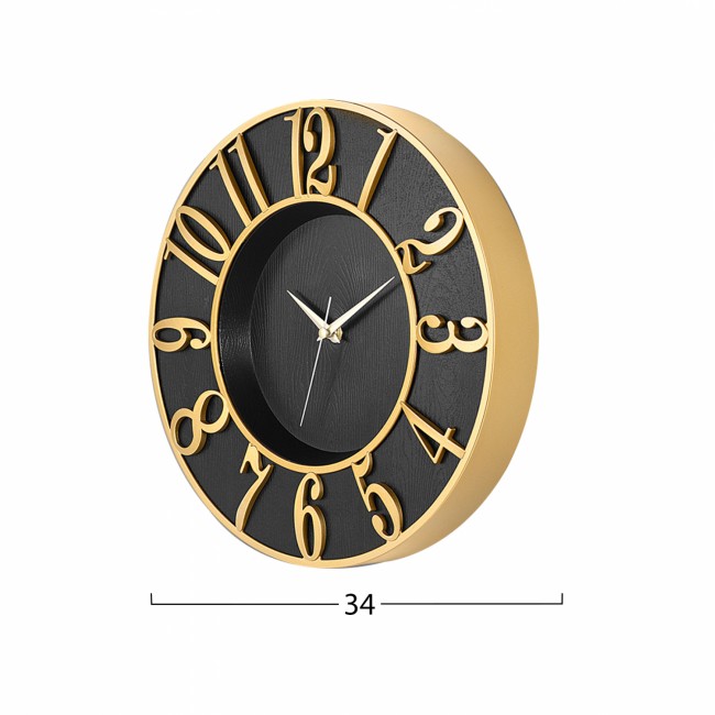 Ρολόι τοίχου από μέταλλο/PP σε μαύρο/χρυσό χρώμα 34x5x34