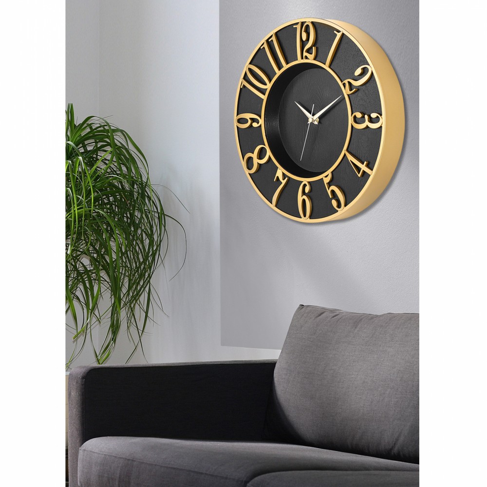 Ρολόι τοίχου από μέταλλο/PP σε μαύρο/χρυσό χρώμα 34x5x34