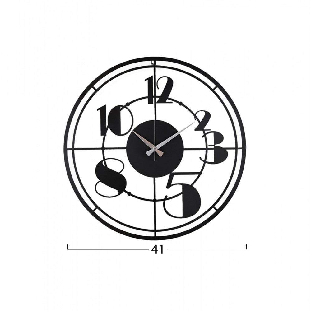 Ρολόι τοίχου από μέταλλο σε μαύρο χρώμα 41x41