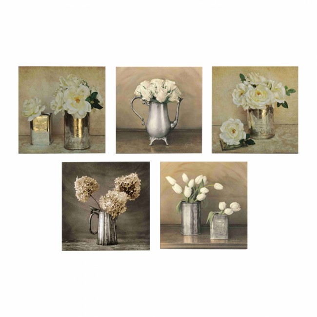 Πίνακας πεντάπτυχος "ROMANTIC FLOWERS" από mdf πολύχρωμος 75x15