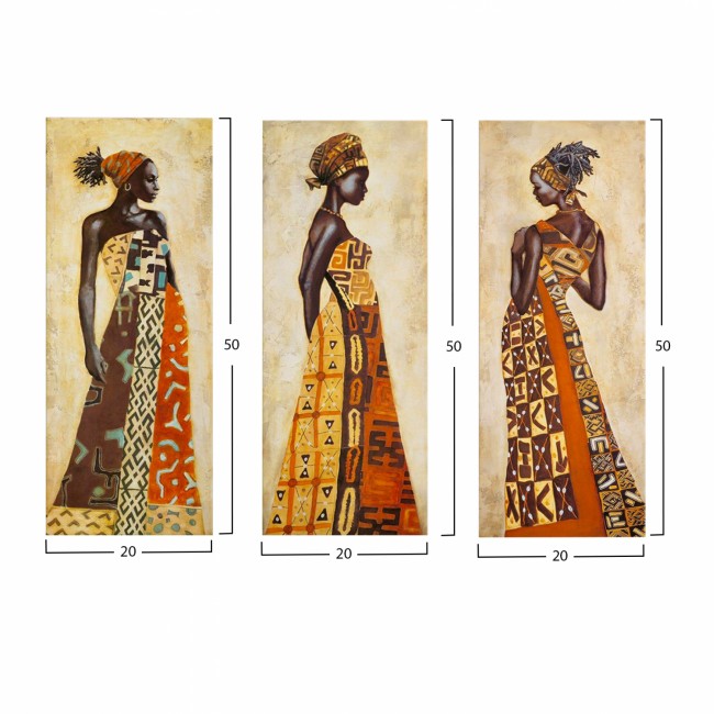 Πίνακας τρίπτυχος "AFRICAN STYLE WOMEN" από mdf πολύχρωμος 60x50