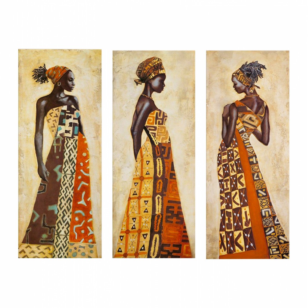 Πίνακας τρίπτυχος "AFRICAN STYLE WOMEN" από mdf πολύχρωμος 60x50