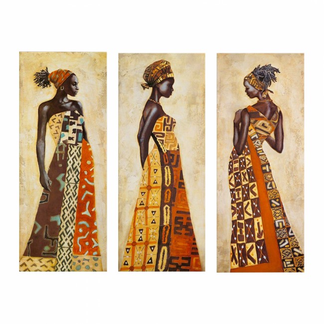 Πίνακας τρίπτυχος "AFRICAN STYLE WOMEN" από mdf πολύχρωμος 60x50