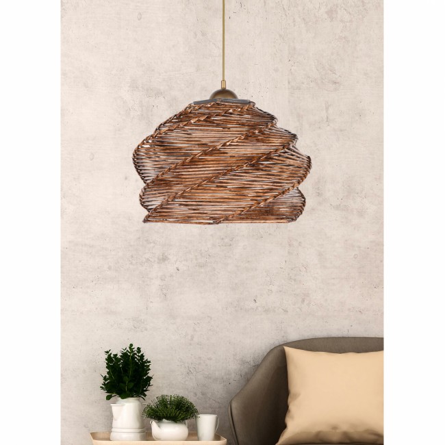 Μονόφωτο φωτιστικό από μπαμπού σε καρυδί χρώμα Φ32x65