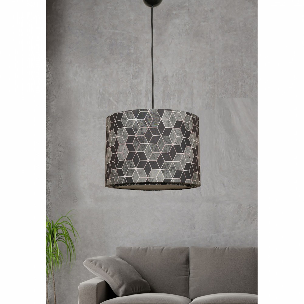 Μονόφωτο φωτιστικό από ύφασμα σε μαύρο-γκρι χρώμα Ε27 Φ28x65