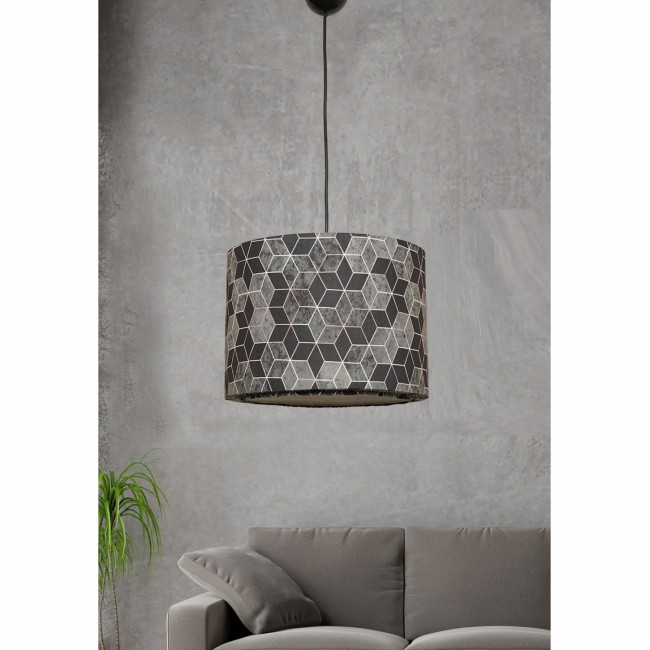 Μονόφωτο φωτιστικό από ύφασμα σε μαύρο-γκρι χρώμα Ε27 Φ28x65