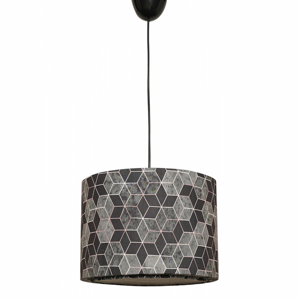 Μονόφωτο φωτιστικό από ύφασμα σε μαύρο-γκρι χρώμα Ε27 Φ28x65