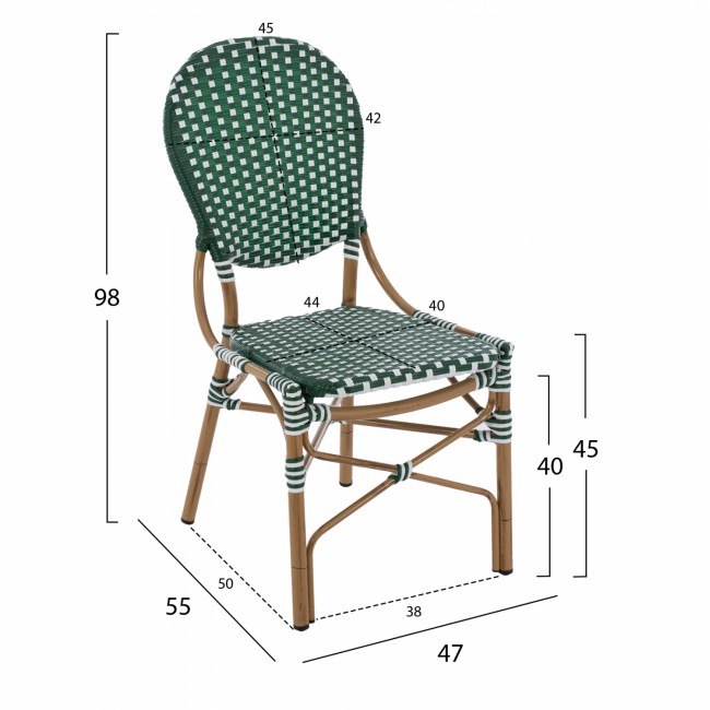 Καρέκλα από αλουμίνιο/μπαμπού σε καφέ/πράσινο/λευκό χρώμα 47x55x98