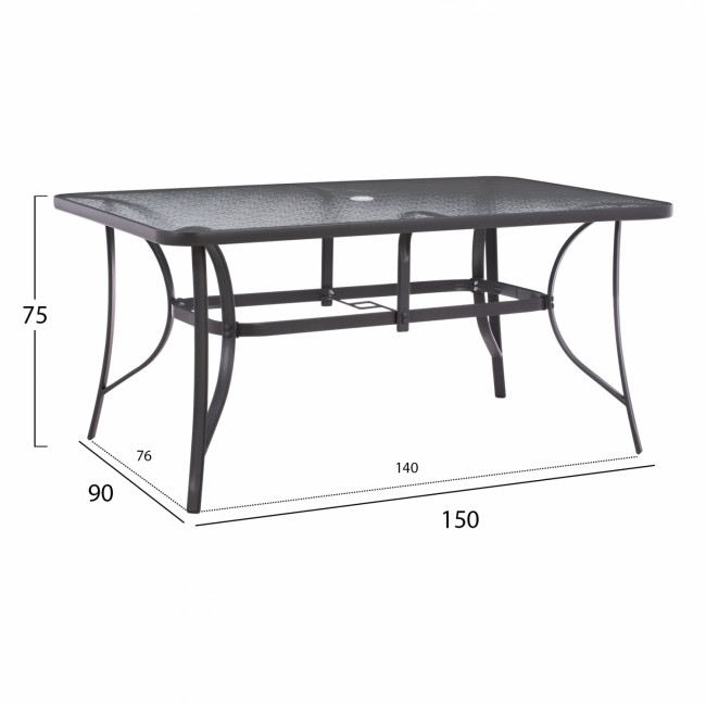 Τραπέζι "BRUNO" από μέταλλο/γυαλί σε γκρι χρώμα 150x90x75