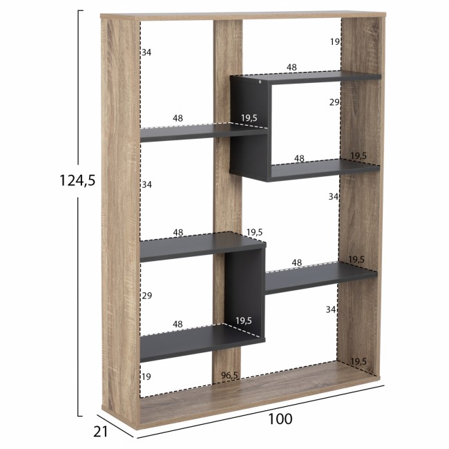Βιβλιοθήκη "MARCELINE" σε χρώμα sonoma/γκρι 100Χ21Χ124,5