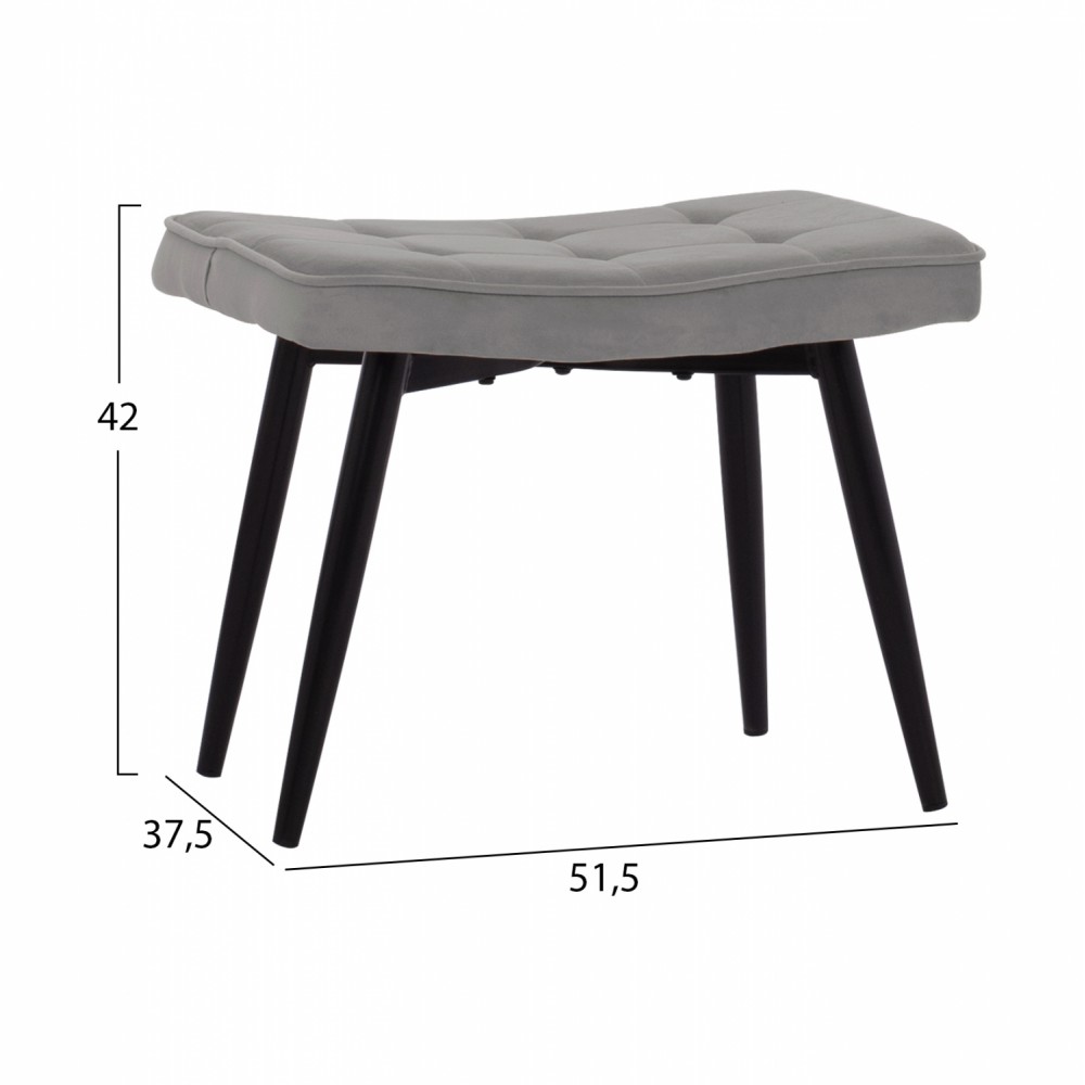 Πολυθρόνα με υποπόδιο από βελούδο "CRAWLEY" σε χρώμα γκρί 70x57x103