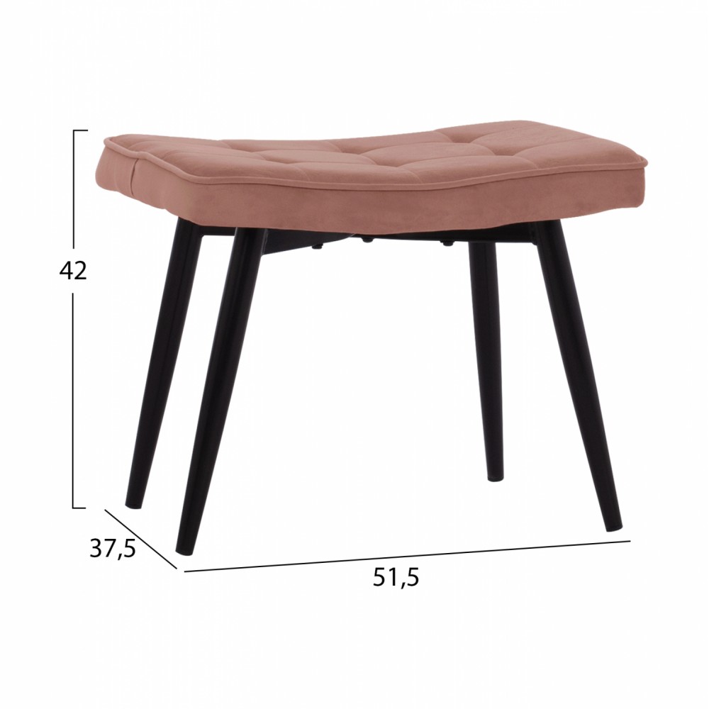 Πολυθρόνα με υποπόδιο από βελούδο "CRAWLEY" σε χρώμα σάπιο μήλο 70x57x103