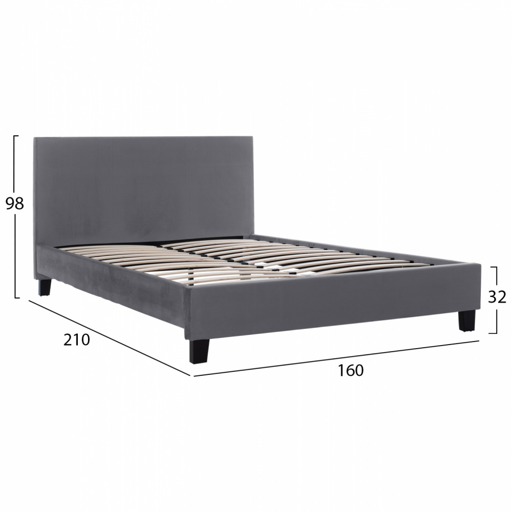 Κρεβάτι "BECCA" από βελούδο σε χρώμα γκρι 150x200