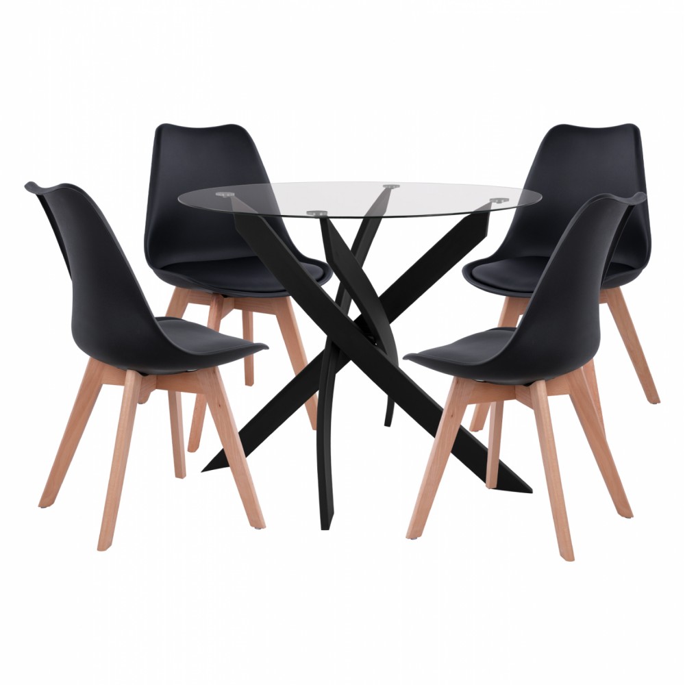 Σετ τραπεζαρίας 5τμχ από μέταλλο/γυαλί σε χρώμα μαύρο Φ90X74