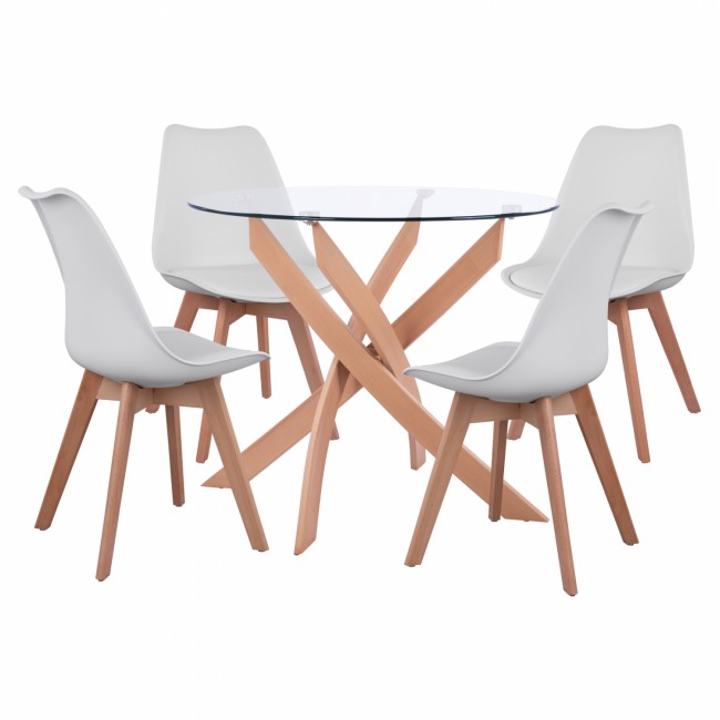 Σετ τραπεζαρίας 5τμχ από μέταλλο/γυαλί σε χρώμα λευκό Φ90X74