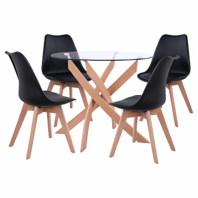 Σετ τραπεζαρίας 5τμχ από μέταλλο/γυαλί σε χρώμα φυσικό/μαύρο Φ90X74