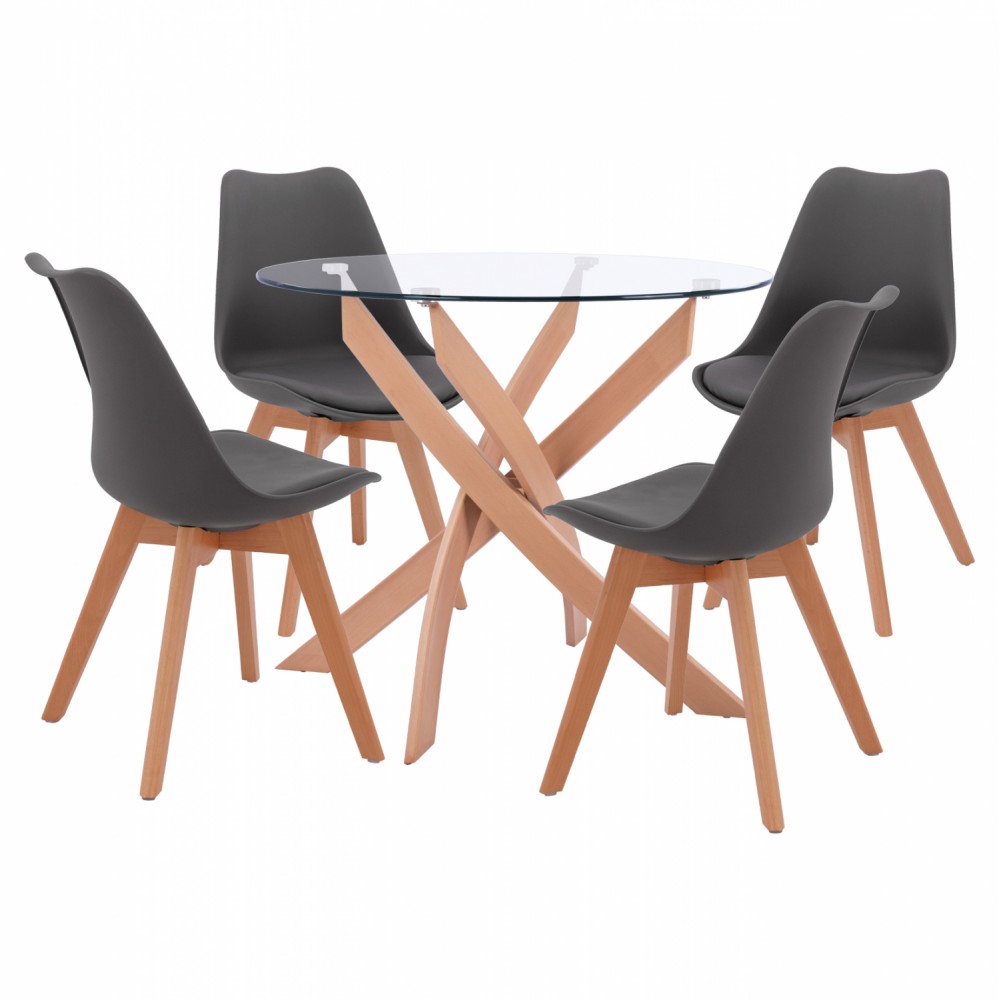 Σετ τραπεζαρίας 5τμχ από μέταλλο/γυαλί σε χρώμα φυσικό/γκρι Φ90X74