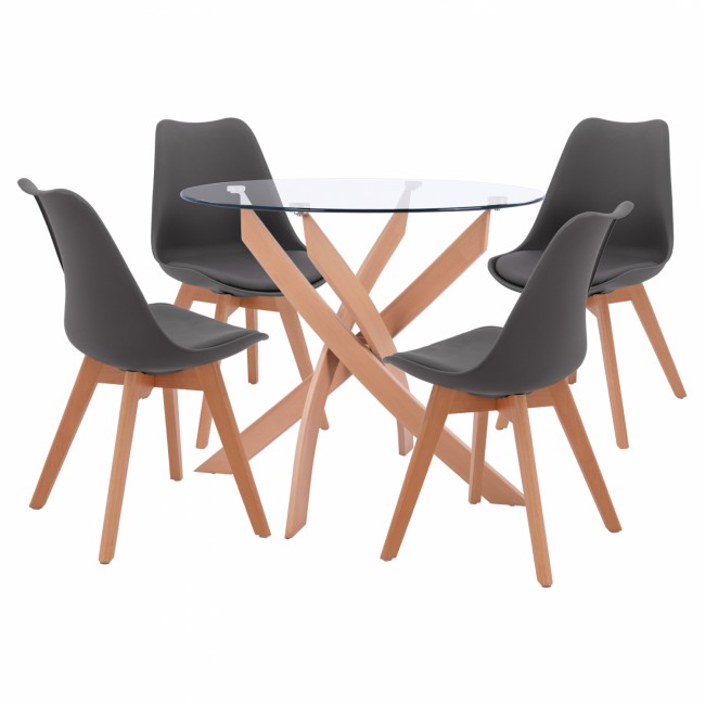 Σετ τραπεζαρίας 5τμχ από μέταλλο/γυαλί σε χρώμα φυσικό/γκρι Φ90X74