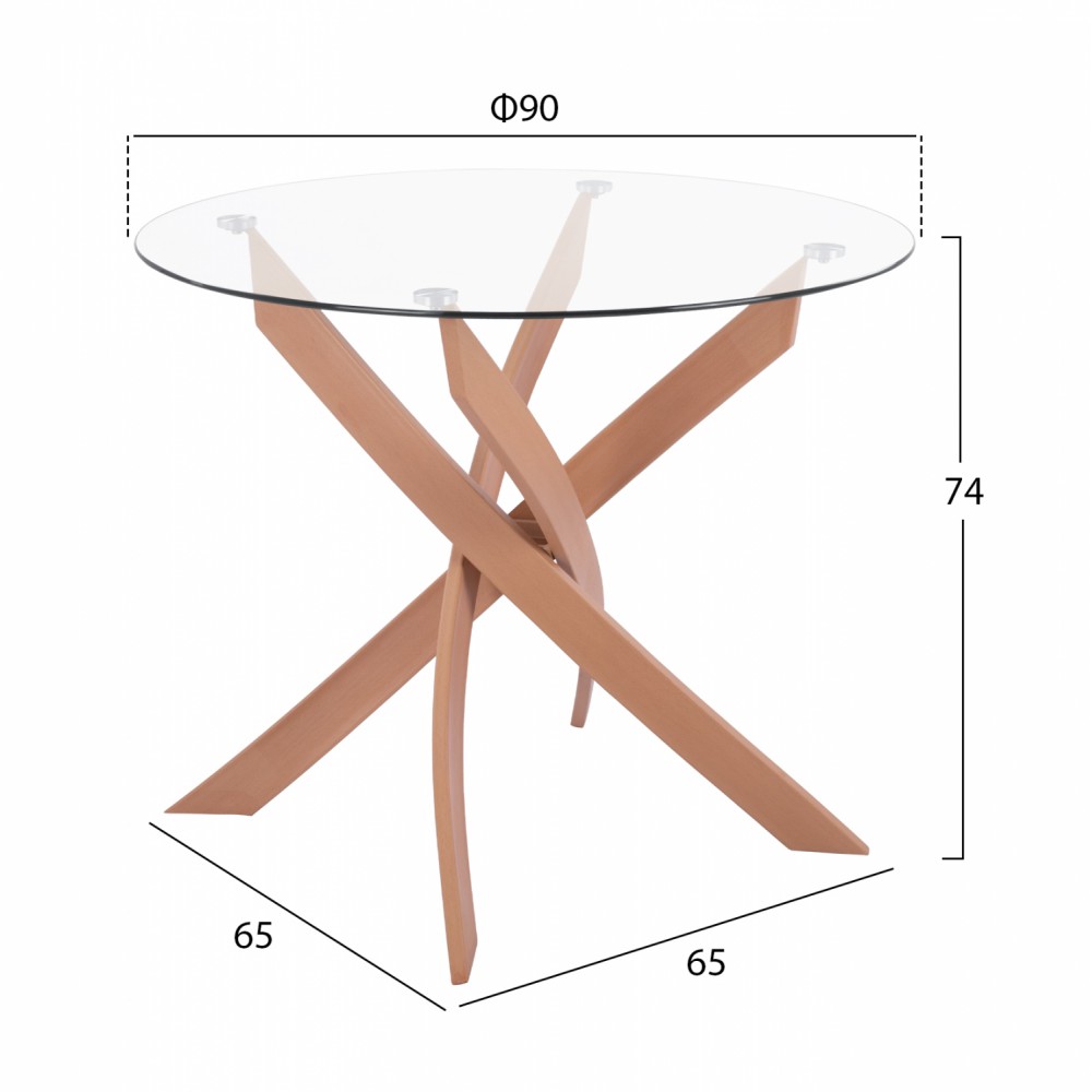 Σετ τραπεζαρίας 5τμχ από μέταλλο/γυαλί σε χρώμα φυσικό/καπουτσίνο Φ90X74