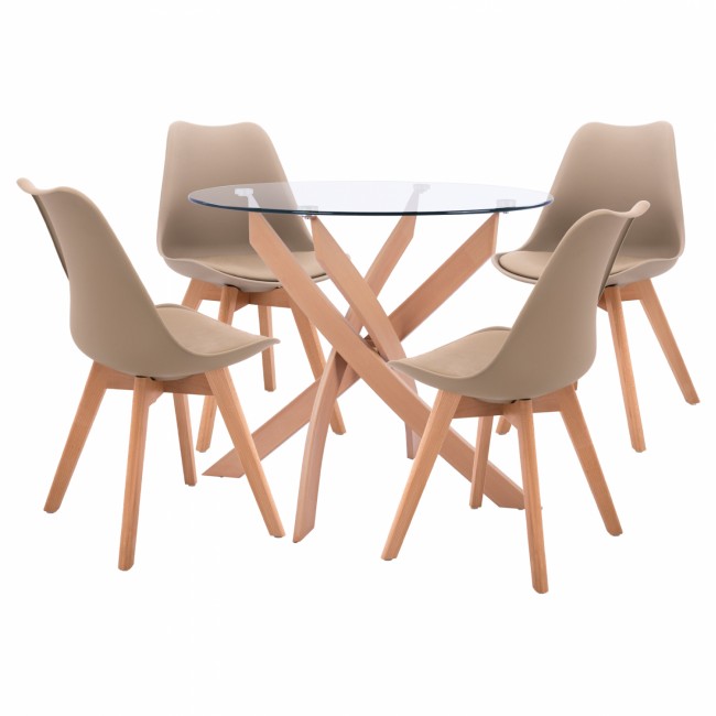 Σετ τραπεζαρίας 5τμχ από μέταλλο/γυαλί σε χρώμα φυσικό/καπουτσίνο Φ90X74