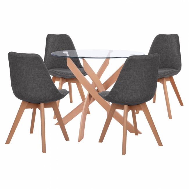 Σετ τραπεζαρίας 5τμχ από μέταλλο/γυαλί σε χρώμα φυσικό/γκρι Φ90X74