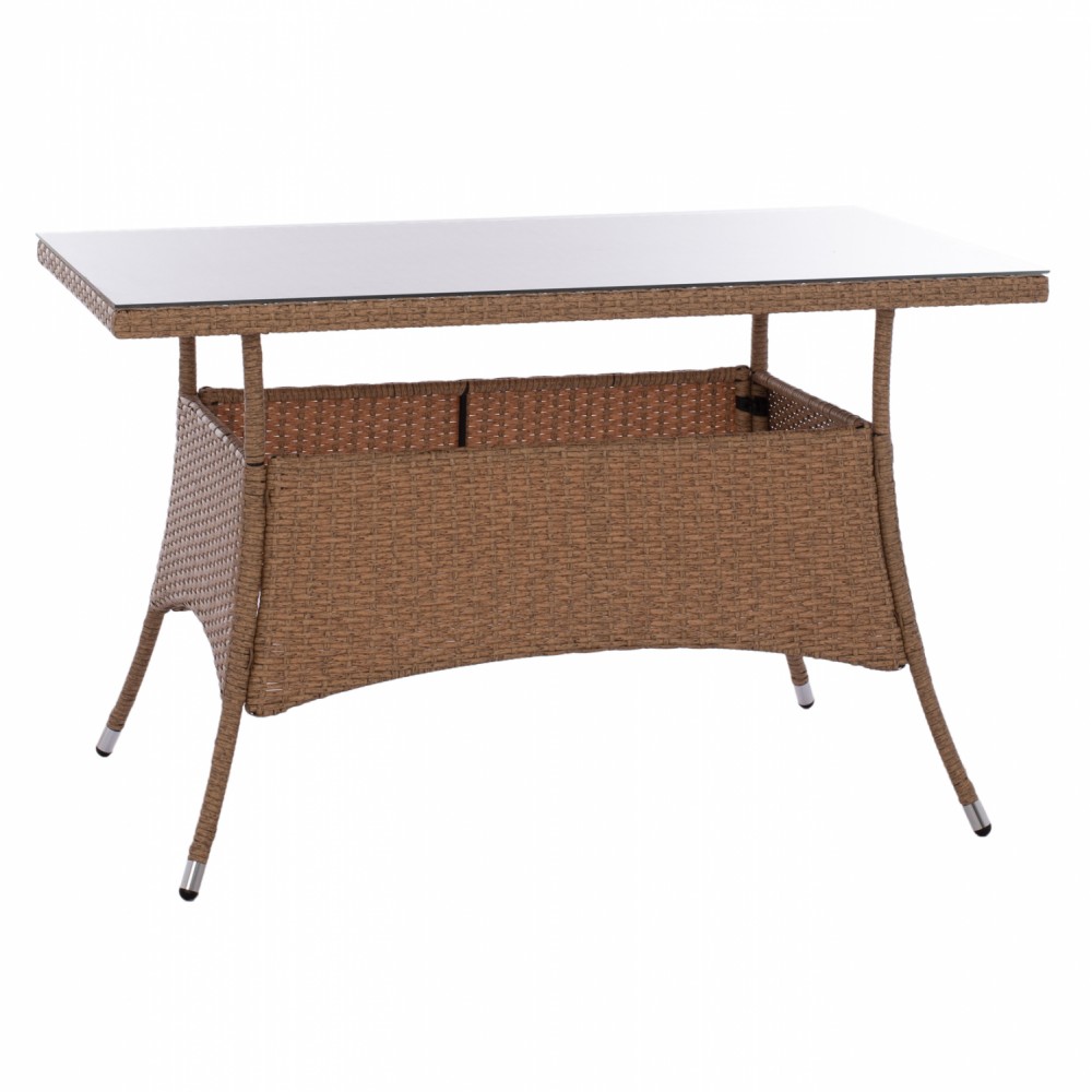 Τραπέζι "MILITARY" από μέταλλο/wicker/γυαλί σε μπεζ/καφέ χρώμα 120x70x75