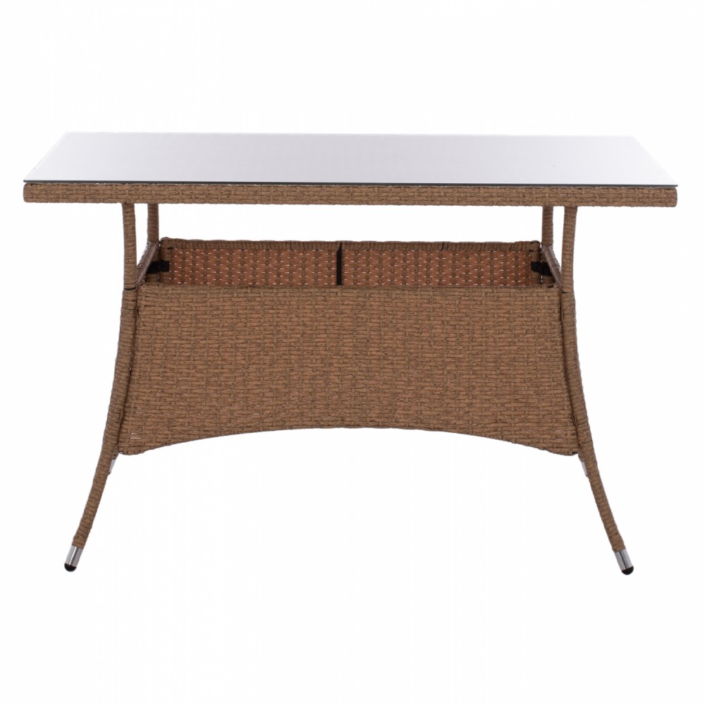 Τραπέζι "MILITARY" από μέταλλο/wicker/γυαλί σε μπεζ/καφέ χρώμα 120x70x75