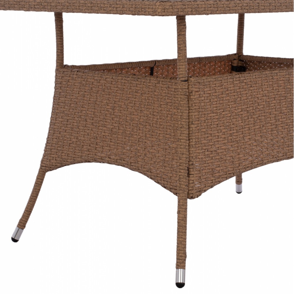 Τραπέζι "MILITARY" από μέταλλο/wicker/γυαλί σε μπεζ/καφέ χρώμα 120x70x75