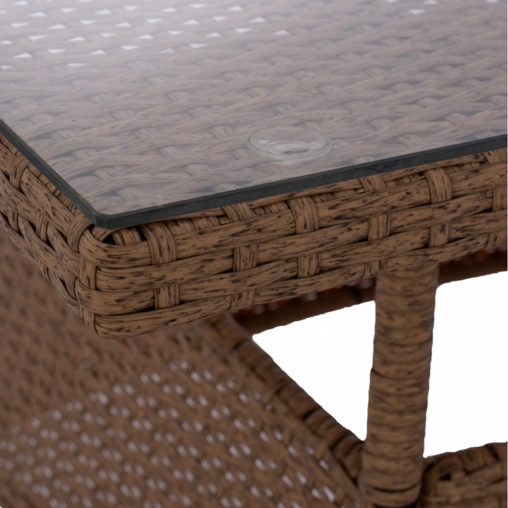 Τραπέζι "MILITARY" από μέταλλο/wicker/γυαλί σε μπεζ/καφέ χρώμα 120x70x75