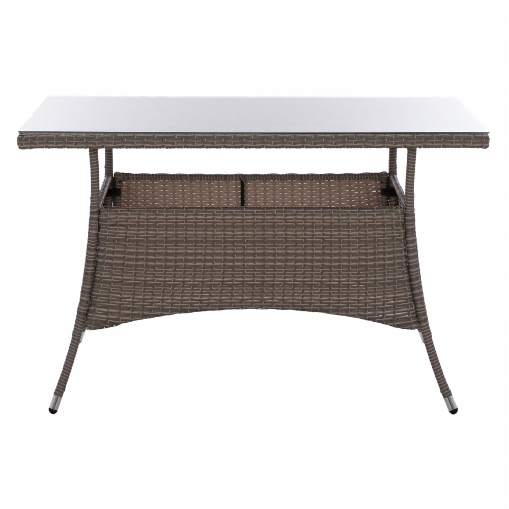 Τραπέζι "MILITARY" από μέταλλο/wicker/γυαλί σε γκρι χρώμα 120x70x75