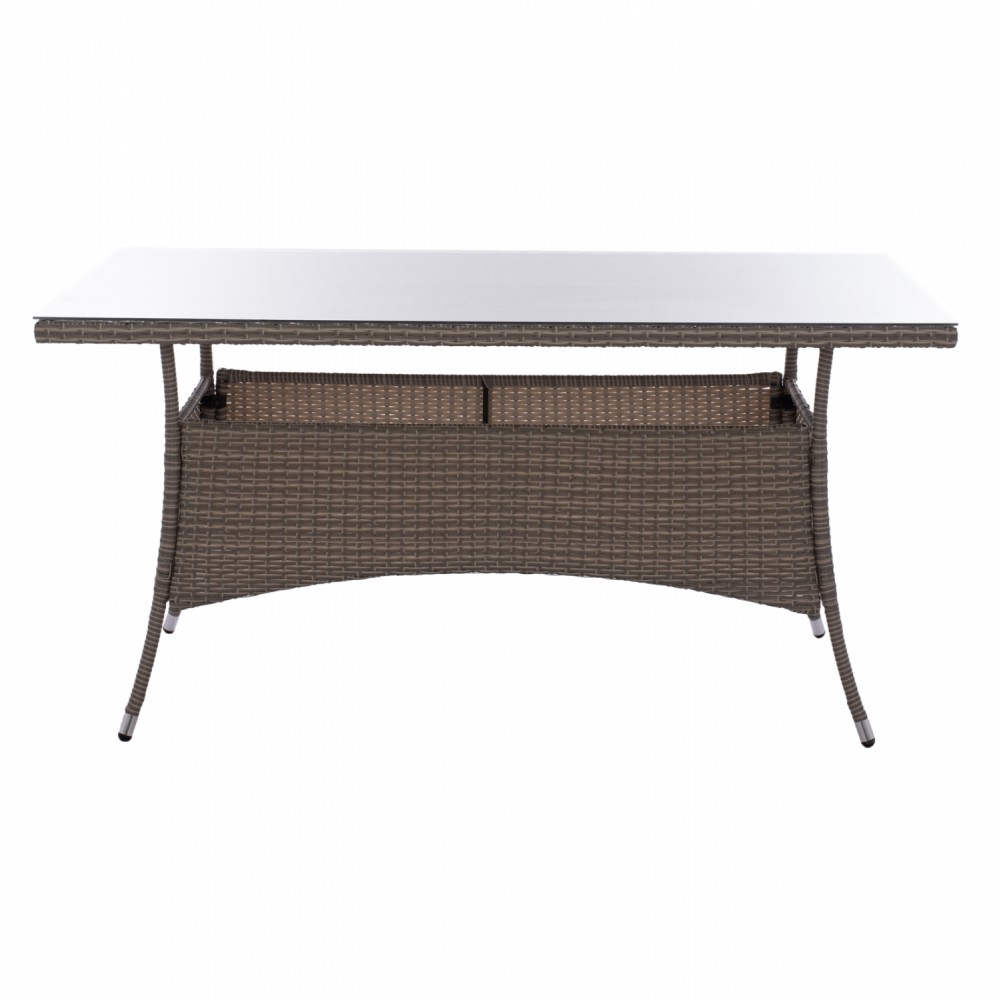 Τραπέζι "MINSK" από μέταλλο/wicker/γυαλί σε γκρι χρώμα 150x90x75