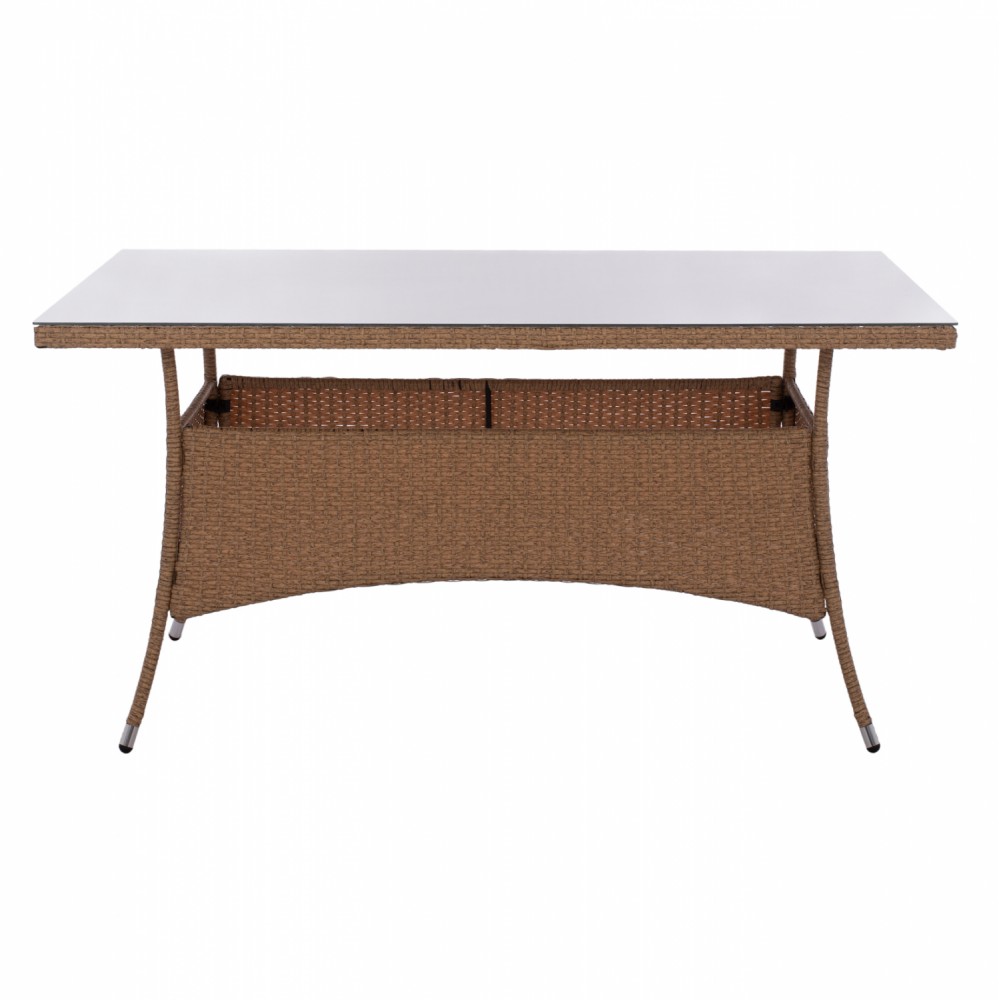 Τραπέζι "MINSK" από μέταλλο/wicker/γυαλί σε μπεζ/καφέ χρώμα 150x90x75