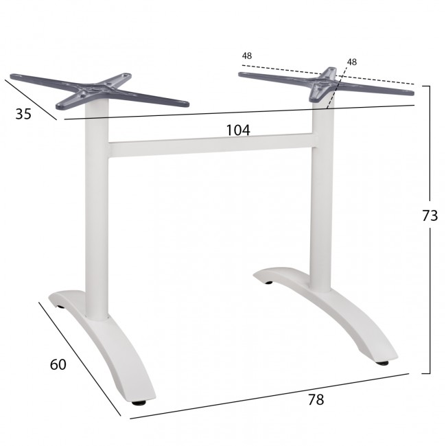 Βάση τραπεζιού δίστηλη από αλουμίνιο σε λευκό χρώμα 78x60x73