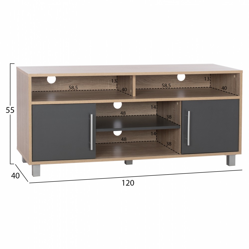 Έπιπλο τηλεόρασης "DANNA" σε χρώμα σονόμα/γκρι 120x40x55