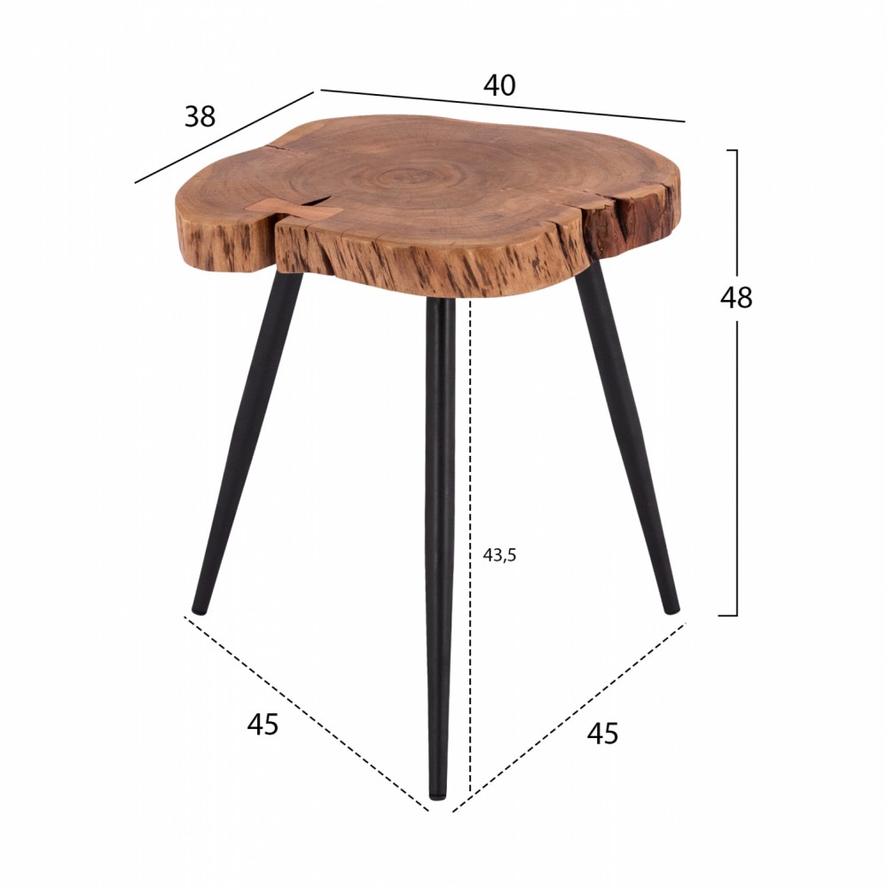 Τραπέζι βοηθητικό "JAX" από μασίφ ξύλο/μέταλλο σε φυσικό/μαύρο χρώμα 38x40x48