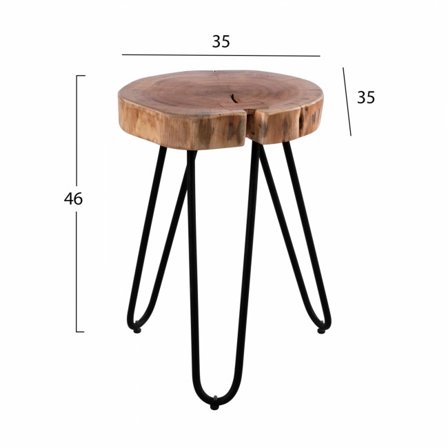 Τραπέζι βοηθητικό "OSLO" από μασίφ ξύλο/μέταλλο σε φυσικό/μαύρο χρώμα 35x35x46