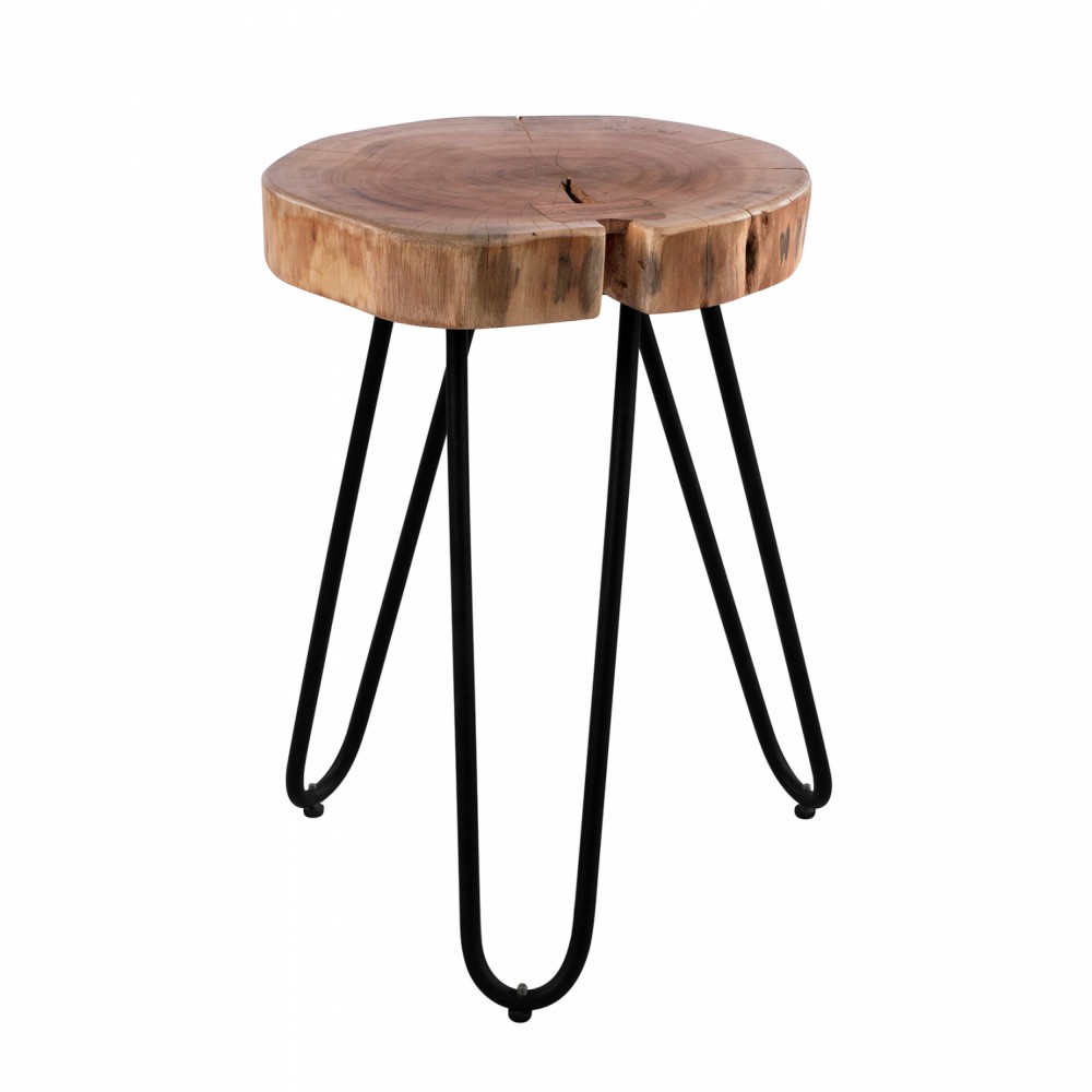 Τραπέζι βοηθητικό "OSLO" από μασίφ ξύλο/μέταλλο σε φυσικό/μαύρο χρώμα 35x35x46