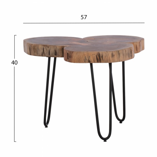 Τραπέζι σαλονιού "OSLO" από μασίφ ξύλο/μέταλλο σε φυσικό/μαύρο χρώμα 57x57x40