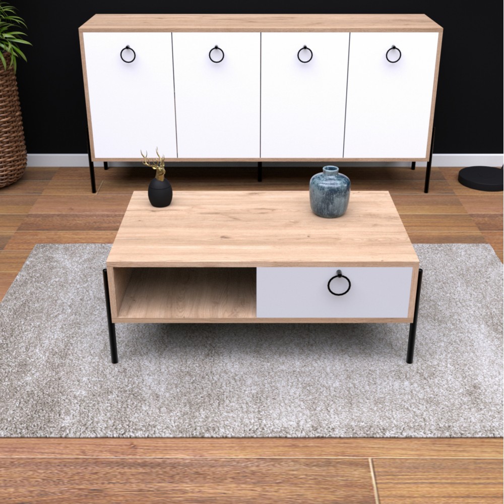 Τραπέζι σαλονιού σε sonoma/λευκό/μαύρο χρώμα 90x56x37.5