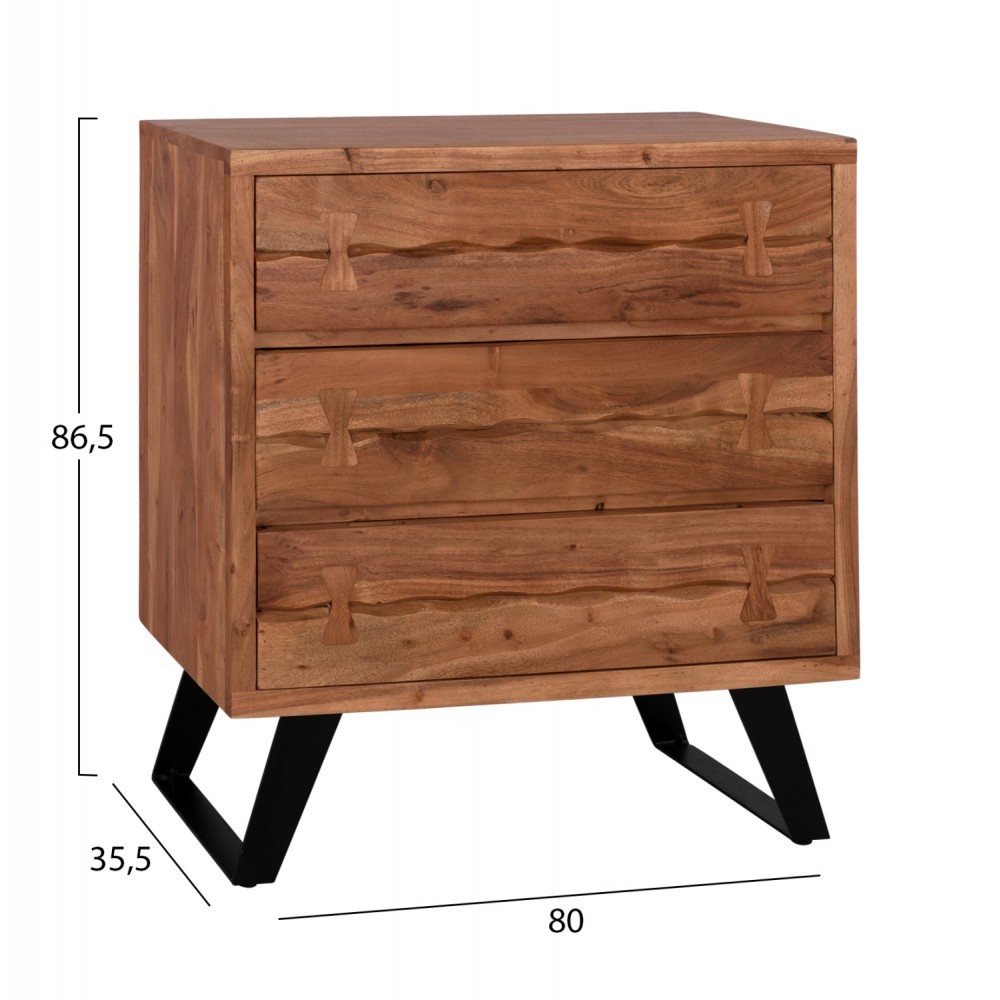 Συρταριέρα "FANSI" από μασίφ ξύλο/μέταλλο σε φυσικό/μαύρο χρώμα 80x35.5x86.5