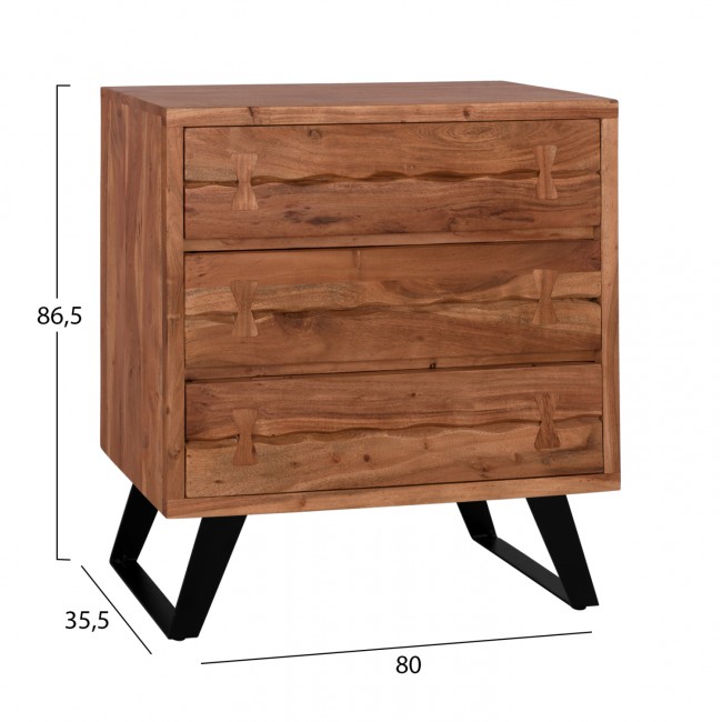 Συρταριέρα "FANSI" από μασίφ ξύλο/μέταλλο σε φυσικό/μαύρο χρώμα 80x35.5x86.5