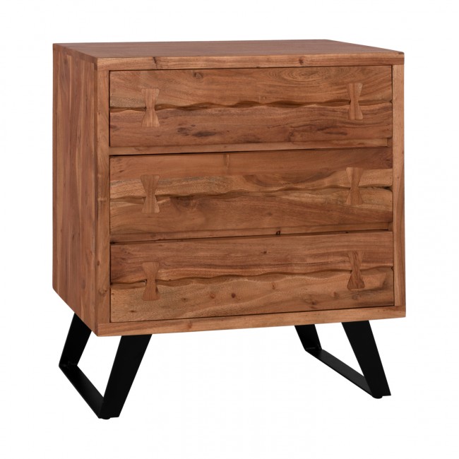 Συρταριέρα "FANSI" από μασίφ ξύλο/μέταλλο σε φυσικό/μαύρο χρώμα 80x35.5x86.5