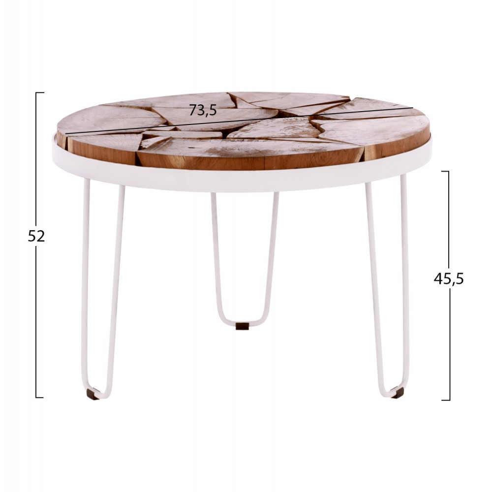 Τραπέζι σαλονιού "TIMOTHY" από μασίφ ξύλο/μέταλλο σε καρυδί/λευκό χρώμα Φ73x45
