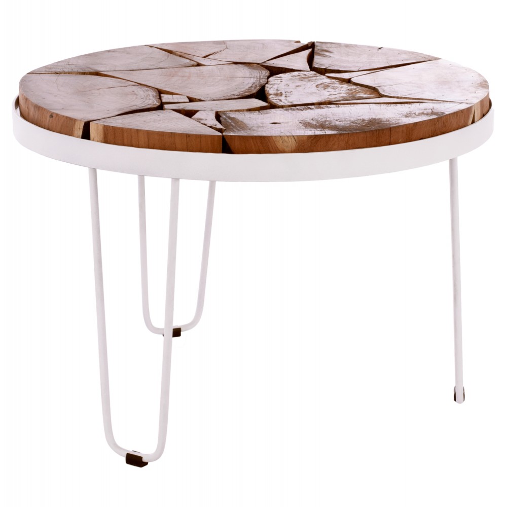Τραπέζι σαλονιού "TIMOTHY" από μασίφ ξύλο/μέταλλο σε καρυδί/λευκό χρώμα Φ73x45