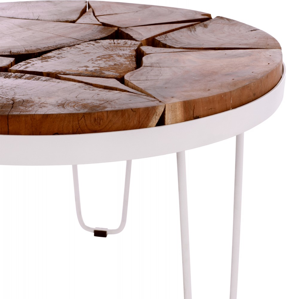 Τραπέζι σαλονιού "TIMOTHY" από μασίφ ξύλο/μέταλλο σε καρυδί/λευκό χρώμα Φ73x45