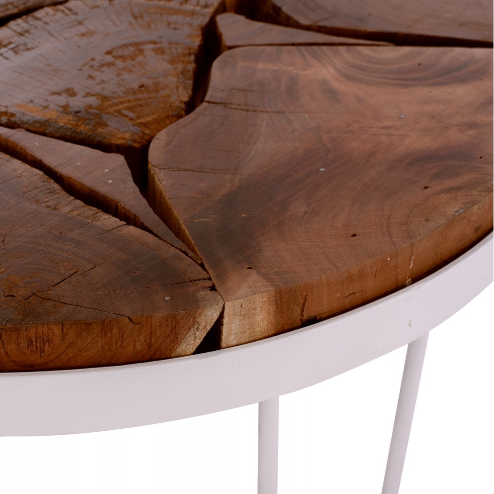 Τραπέζι σαλονιού "TIMOTHY" από μασίφ ξύλο/μέταλλο σε καρυδί/λευκό χρώμα Φ73x45