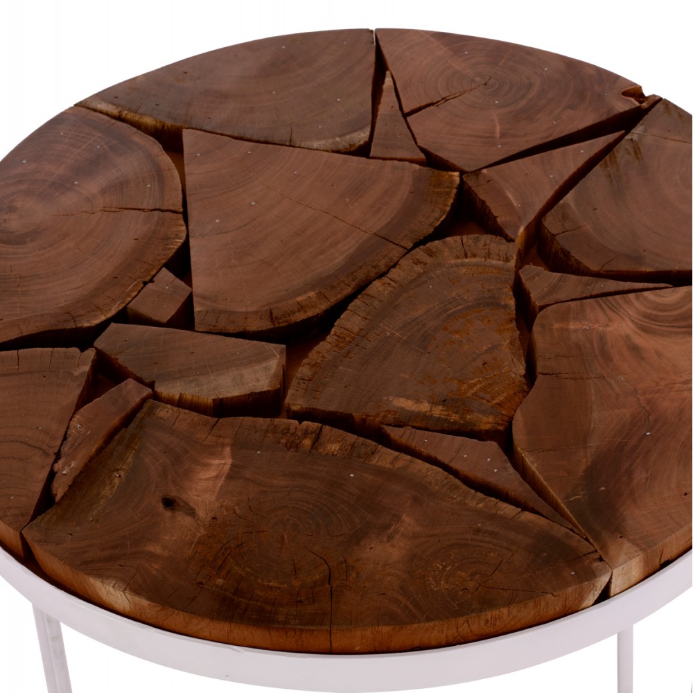 Τραπέζι σαλονιού "TIMOTHY" από μασίφ ξύλο/μέταλλο σε καρυδί/λευκό χρώμα Φ73x45