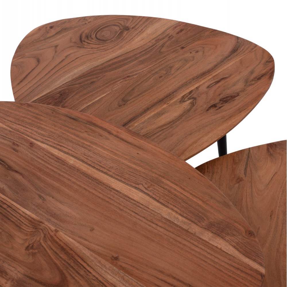 Τραπέζια ζιγκόν "EMILIANO" 3τμχ από μασίφ ξύλο/μέταλλο σε φυσικό/μαύρο χρώμα 69.5x67x46