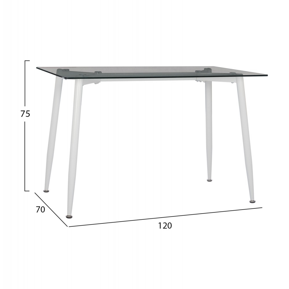 Τραπέζι "IDELLA" από γυαλί/μέταλλο σε λευκό χρώμα 120x70x75